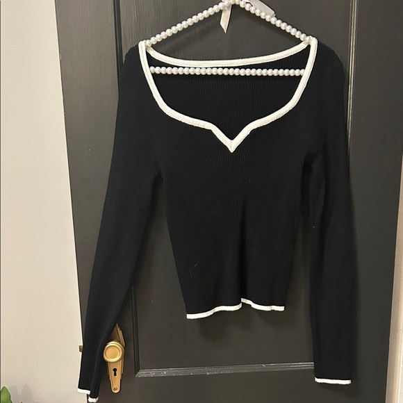SHEIN Sweaters - Black Long Sleeve Top with White Trim